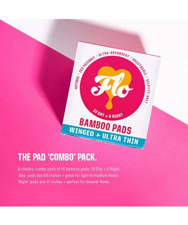 FLO Organic Bamboo Pads Combo Pack - 15 Count Day & Night Sanitary Pads - Buy Online on GoSupps.com