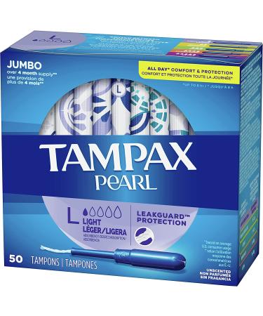 Tampax Pearl Tampons Light Absorbency - BPA-Free Plastic Applicator, LeakGuard Braid - Unscented - 100 Count (Pack of 2) - Buy Online on GoSupps.com