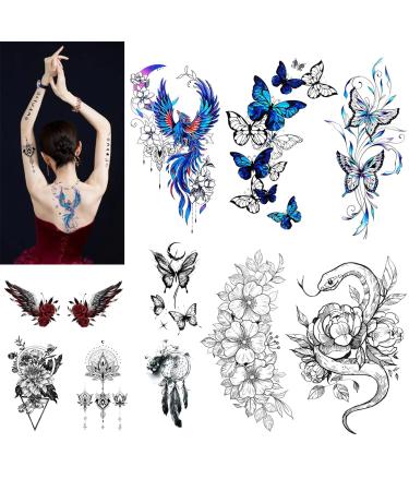Casciybo Flower Butterfly Temporary Tattoos for Women Girls  12Sheets Large Black Waterproof Half-Arm Shoulder Adults Fake Tattoo  Blue Realistic That Look Real Last Long Party Favors Supplies Gifts - Buy Online on GoSupps.com