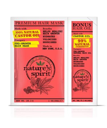Nature's Spirit Premium Pro-Growth Hair Mask Castor Oil 1 ounce With Castor Hair Oil 3 milliliter