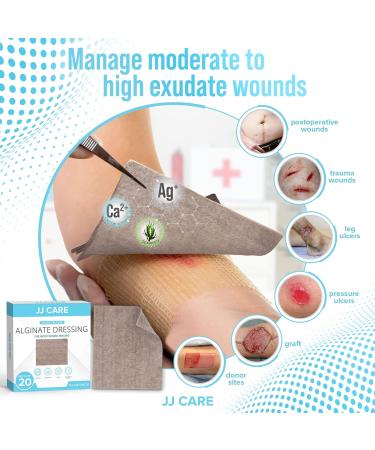 JJ CARE Silver Calcium Alginate Wound Dressing 4x5 - Pack of 20 | Highly Absorbent Silver Wound Dressing - Buy Online on GoSupps.com