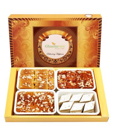 Ghasitaram Gifts Indian Sweets - Diwali Gifts Diwali Sweet - Big Box of Kaju Katli Mysore Pak Dodha Barfi and Milk Cake