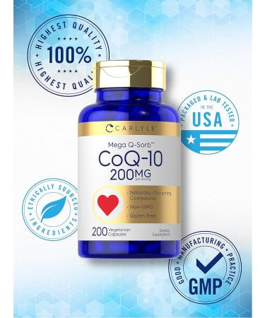 Carlyle CoQ10 200mg - Mega Q-Sorb Coenzyme Q-10 | 200 Vegetarian Capsules | Non-GMO & Gluten Free - International Shipping Available - Buy Online on GoSupps.com