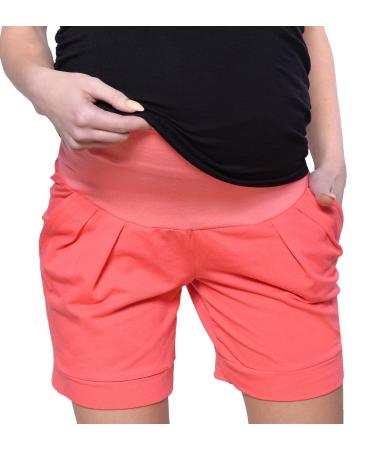 Mija - Maternity Shorts Pants Trousers with Over Bump Panel 1047 14 Coral