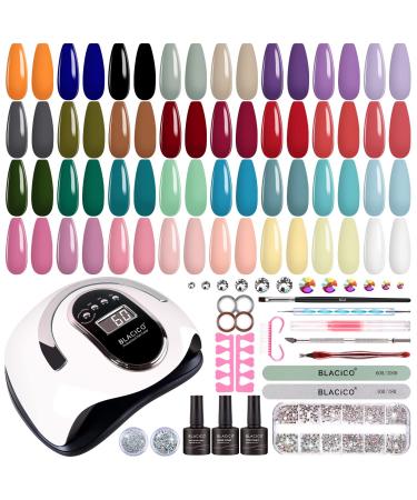 BLACICO 32 Colors Gel Nail Polish Kit with UV Light 168W Nail Dryer, No Wipe Base Top Coat Cure Pink Red Blue Gel Nail Polish Set, Nail Lamp, Nail Art Decorations, Manicure Tools Nail Kit Gift for Women 32 Colors Kit D