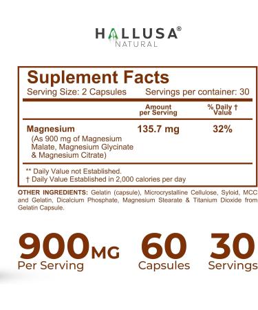 Magnesium 3 Complex Capsules 900 mg | Citrate Glycinate & Malate | Muscle Support Nerve Energy & Relaxation Support | Magnesium Complex Supplement | Non GMO Gluten Free | 60 Capsules - Buy Online on GoSupps.com