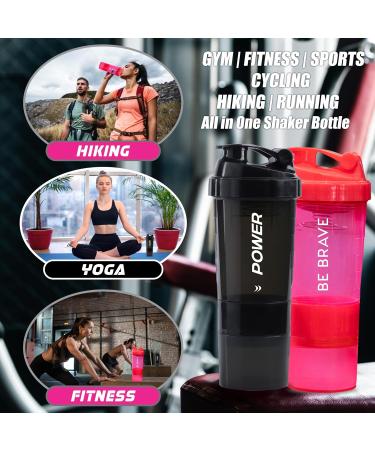 Acuna Protein Shaker Bottle 600ml - 2 Pack 3-Layer Supplement Storage Secure Protein Mixer | Power Black & Be Brave Pink - Buy Online on GoSupps.com