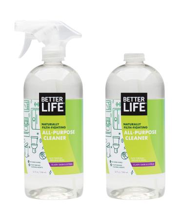 Better Life Natural All-Purpose Cleaner, Safe Around Kids & Pets, Clary Sage & Citrus, 32 Fl Oz (Pack of 2) 32 Fl Oz (Pack of 2) Clary Sage & Citrus