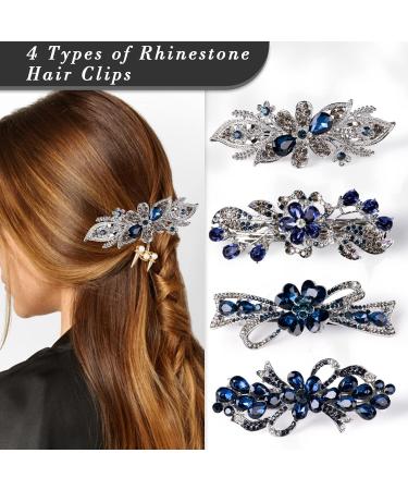 Dalababa Dark Blue Rhinestone Flower Hair Clips - Crystal Bridal Jewelry & Party Gifts - Buy Online on GoSupps.com