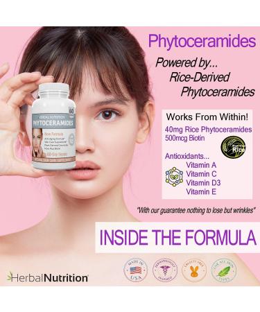 Herbal Nutrition Phytoceramides Rice Based with Biotin Vitamin A C D and E, 4 Bottle Pack 40mg - Buy Online on GoSupps.com