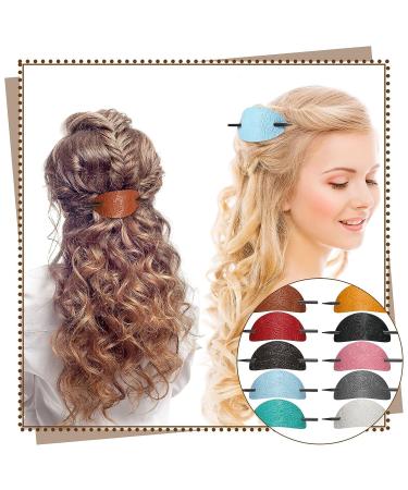 Vivid Style 10 Leather Hair Clip with Stick - Oval Shape Hair Barrette for Women and Girls - Buy Online on GoSupps.com