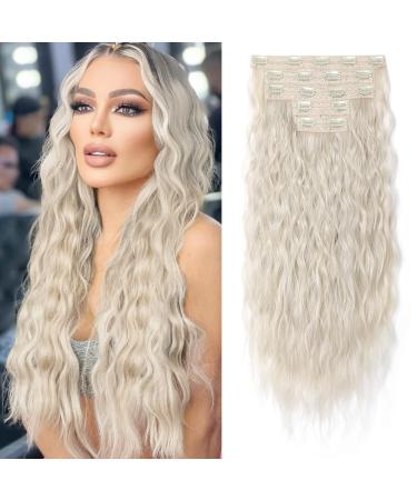 Hair Extensions REECHO Blonde Clip in Hair Extensions 24" Thick Long Loose Waves hair extensions HE002 Invisible Lace Weft Natural Soft Hairpieces for Women C Platinum Blonde Platium Blonde - Buy Online on GoSupps.com