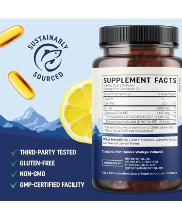 EPA Ultra 1 105MG | Heart Health & Cellular Function Support | Omega 3 Fish Oil | 1 650MG Total Omega-3 Fatty Acids | High Strength EPA Supplement | Sustainably Sourced & Gluten-Free | 60 Ct. - Buy Online on GoSupps.com