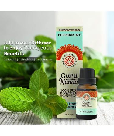 GuruNanda Peppermint Essential Oil 15ml - 2 Pack, 100% Pure Therapeutic Grade for Aromatherapy, Headaches, Hair Growth - Fresh Menthol Scent - Buy Online on GoSupps.com
