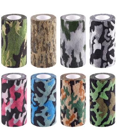 BQTQ 8 Rolls Camouflage Cohesive Bandage 4 Inch Sport Wrap Tape Self Adherent Stretch Bandage Athletic Tape for Human and Animals Ankle Sprains Swelling 8 Colours Camo 4 Inch