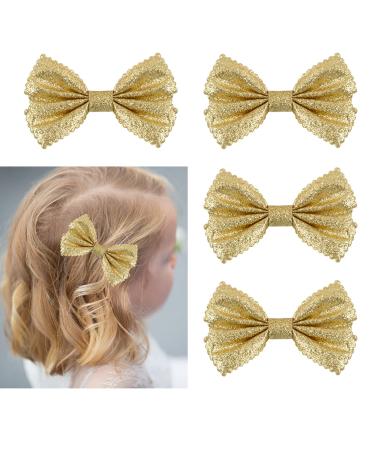 HoveBeaty Glitter Bow Hair Clips Sparkly Bowknot Hair Barrettes 4 Pcs (gold)
