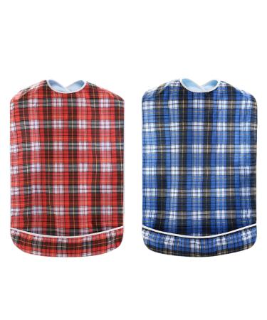 HACLEN 2 Pack Adult Bibs Super Absorbent Eating Bib with Snaps Reusable Clothing Protector for Women & Men Crumb Catcher 1