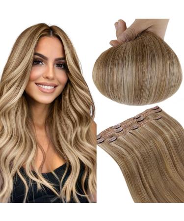 Runature Extensions real hair clips blond real hair clip in extensions blonde with gold blonde hair extension clips in real hair 45cm 18 inch #10p16 50g 3 pieces 45cm-3Pcs #10P16