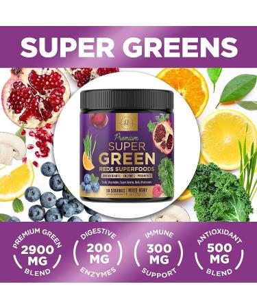 Super Green Smoothie Mix with Spirulina, Wheat Grass, Chlorella, Beets - Vegan Berry Flavor (30 Servings) - Buy Online on GoSupps.com