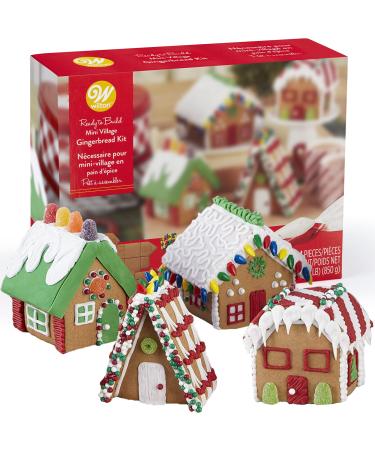 Gingerbread House Kit, Christmas Mini Village Set. Build It Yourself Kit - Includes 4 Sets Of House Panels, lots Of Candies, Fondant, Icing, Decorating Bags & Tips, Bundled With Fun Holiday Stickers