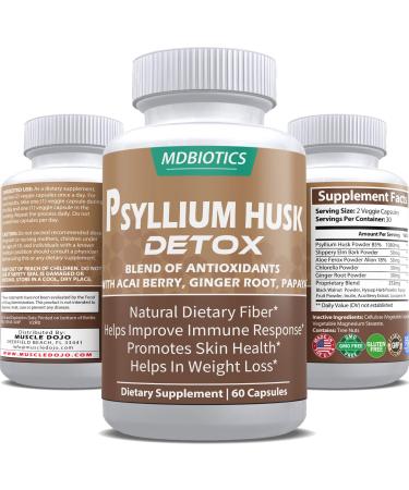 MDBIOTICS Psyllium Husk Fiber Supplement 1080mg per Serving Non-GMO Gluten Free Sugar Free - Made in USA
