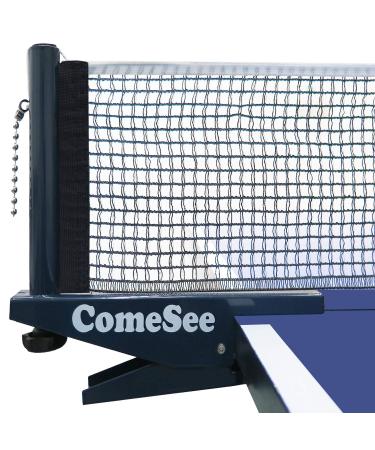 Comesee Professional Ping Pong Net Clip on Easy, Table Tennis Net and Post Set with Spring Activated Clamp, Thick Base Grip, Precision Tension Height Adjustment (Navy)