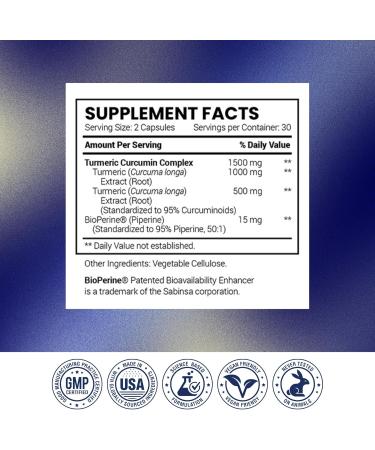 Research Verified Turmeric Curcumin Supplement with Black Pepper (BioPerine) - High Potency Curcumin - Antioxidant Joints & Daily Wellness - 60 Vegan Turmeric Capsules - Made in USA - 3 Month Supply 60 Count (Pack of 3) - Buy Online on GoSupps.com