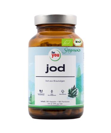 iodine organic |High-dose iodine made of organic brown algae from Seagreens I from biological game collection harvested and gently dried (79.2g 180 portions) |Vegan capsules with 256 g iodine each