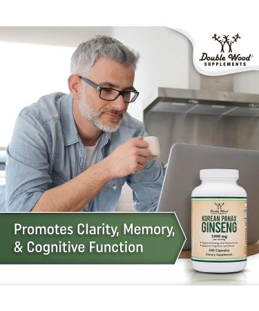 Korean Red Panax Ginseng 1000mg (4 Month Supply) 240 Capsules - Mood, Cognitive Function, Energy Support by Double Wood - Buy Online on GoSupps.com