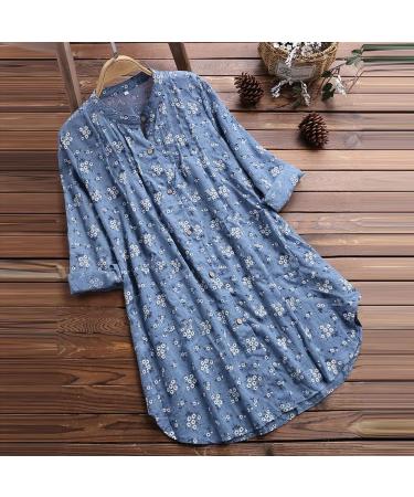Women Button Down Shirt Long Sleeve Dress Shirts Pocketed Collared Basic Floral Print Blouses and Tops 75-vvmdx-skyblue-6 3XL - Buy Online on GoSupps.com