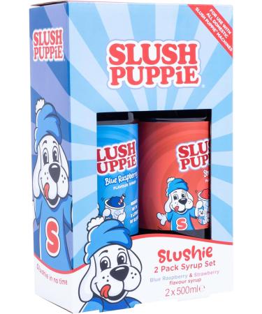 Slush Puppie Syrup Pack of 2 Flavours. Includes Iconic Blue Raspberry & Strawberry flavours. 2 x 500ml Bottles. Officially Licensed Slush Puppy Merchandise. - Buy Online on GoSupps.com