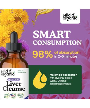 Wild & Organic Liver Cleanse Tincture - Alcohol-Free Detox with Milk Thistle & Dandelion Root - Vegan Liver Health Drops - 4 fl oz - Buy Online on GoSupps.com