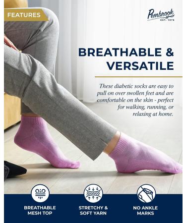 Pembrook Diabetic Socks for Women and Men - 6 Pairs, Ankle Low Cut Seamless Neuropathy Socks in Bright Colors - Women's Diabetic Socks - Buy Online on GoSupps.com