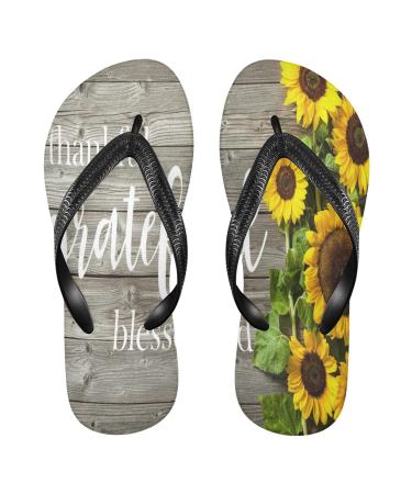 Mnsruu Autumn Sunflower Wooden Board Flip Flops Flip Flops for Home Hotel Spa Bedroom Travel XXL for Men Women
