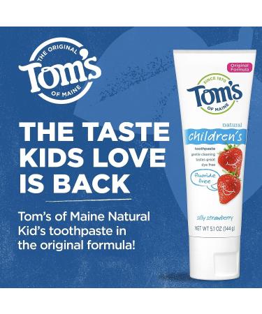 Tom's of Maine Natural Kid's Silly Strawberry Fluoride-Free Toothpaste 5.1 oz - Original Formula, Pack of 1 - Buy Online on GoSupps.com