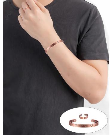 Heart Shape Copper Bracelets Rings Set for Women - Natural Arthritis Therapy for Joint Pain Relief - Health Jewelry Gift - Buy Online on GoSupps.com
