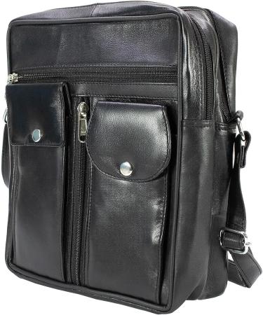 Paul Walter Genuine Leather Black Crossbody Shoulder Bag - Unisex Travel Kit Handbag - Buy Online on GoSupps.com