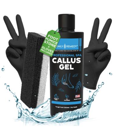 Foot Callus Remover Gel Set - Professional Callus Remover for Feet Gel - Calloused Feet Remover Gel - Feet Callus Remover for Smooth Feet & Cracked Heels - 8oz with Pumice Stone - Made in USA Callus Gel + Black Pumice
