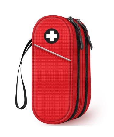 SITHON Double-Layer Epipen Carrying Case Travel Medication Organizer Bag Emergency Medical Pouch Holds 2 EpiPens Asthma Inhaler Anti-Histamine Auvi-Q Allergy Medicine Essentials (Red)
