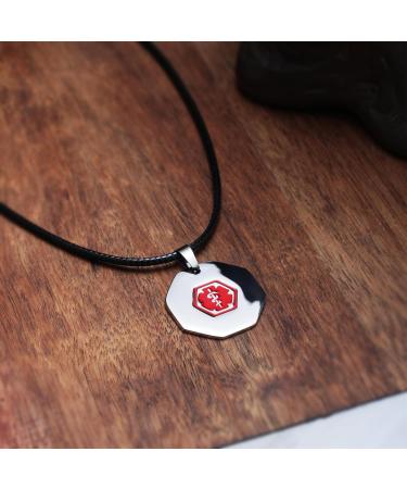 Buy Customized Octagon Medical Alert ID Necklace | Free Engraving for Men & Women | Personalized Emergency Jewelry | Wax Cord & Red Symbol - Buy Online on GoSupps.com