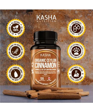 New! Kasha Nutrition Organic Ceylon Cinnamon 2250 mg per day with Bioperine for Absorption | 750 mg per Capsule Industry Strongest | Antioxidant & Loss of Appetite | Sri Lanka Organic Ceylon Cinnamon Powder Capsules | Cinnamon Supplement with Bioperine fo - Buy Online on GoSupps.com