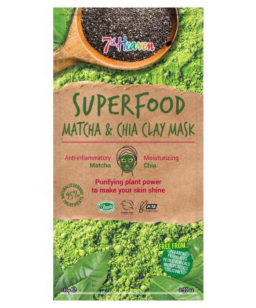 7th Heaven Superfood Clay Mask with Anti-oxidant Matcha and Moisturising Chia to Cleanse and Purify Skin - Ideal for All Skin Types Green