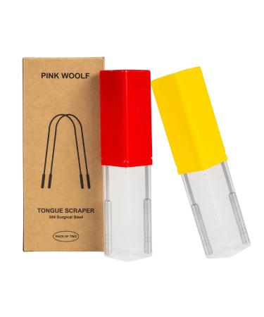 Pink Woolf Stainless Steel Tongue Cleaner 2 Pack with Travel Case and Unique Identifying Mark Scrapes All Gunk Fights Bad Breath Improves Oral Hygiene