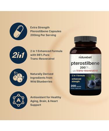 Pterostilbene Quercetin Supplements 200mg - 200 Capsules | Wild Blueberry Sourced for Healthy Aging, Memory, and Cardio Health - Buy Online on GoSupps.com