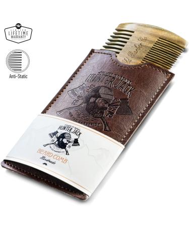 Sandalwood Beard Comb for Men | Handmade Fine & Wide Tooth Wooden Comb - Premium Pocket Size in Leather Case by Hunter Jack - Buy Online on GoSupps.com