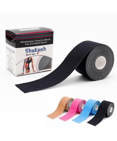Shukash Kinesiology Tape 6 Meter Roll Elastic Therapeutic Muscle Support Tape for Sports Injuries & Recovery Strapping Tape Waterproof Athletic Tape for Knee Ankle Shoulder Foot Black
