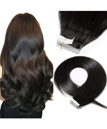 SEGO TAPE in Extensions real hair 20 Tressen 50g hair extension glue hair part remy hair (+10pcs free tapes) 16 "(45cm) natural black #1b