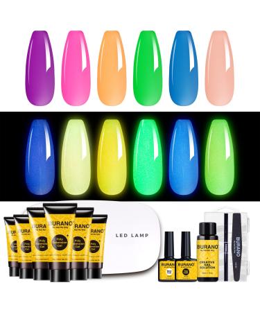 BURANO Poly Extension Nail Gel Kit - Glow in The Dark Poly Nail Extension Gel with LED Lamp Builder Gel Nail Extension Gel Builder for Nails