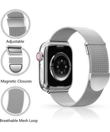 2 Pack Metal Magnetic Band Compatible with Apple Watch Bands 38mm 40mm 41mm 42mm 44mm 45mm for Women Men Milanese Loop Stainless Steel Mesh Adjustable Strap Wristband for iWatch Series 8 7 6 5 4 3 SE Silver/Black 38/40/41 mm - Buy Online on GoSupps.com