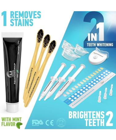 Aquahomegroup Teeth Whitening Kit with LED Light - Snow Teeth Whitener Set | Carbamide Peroxide Gel Syringes - Charcoal Toothpaste & Brushes - All-in-One Tooth Whitening System | 18 Piece Set - Buy Online on GoSupps.com
